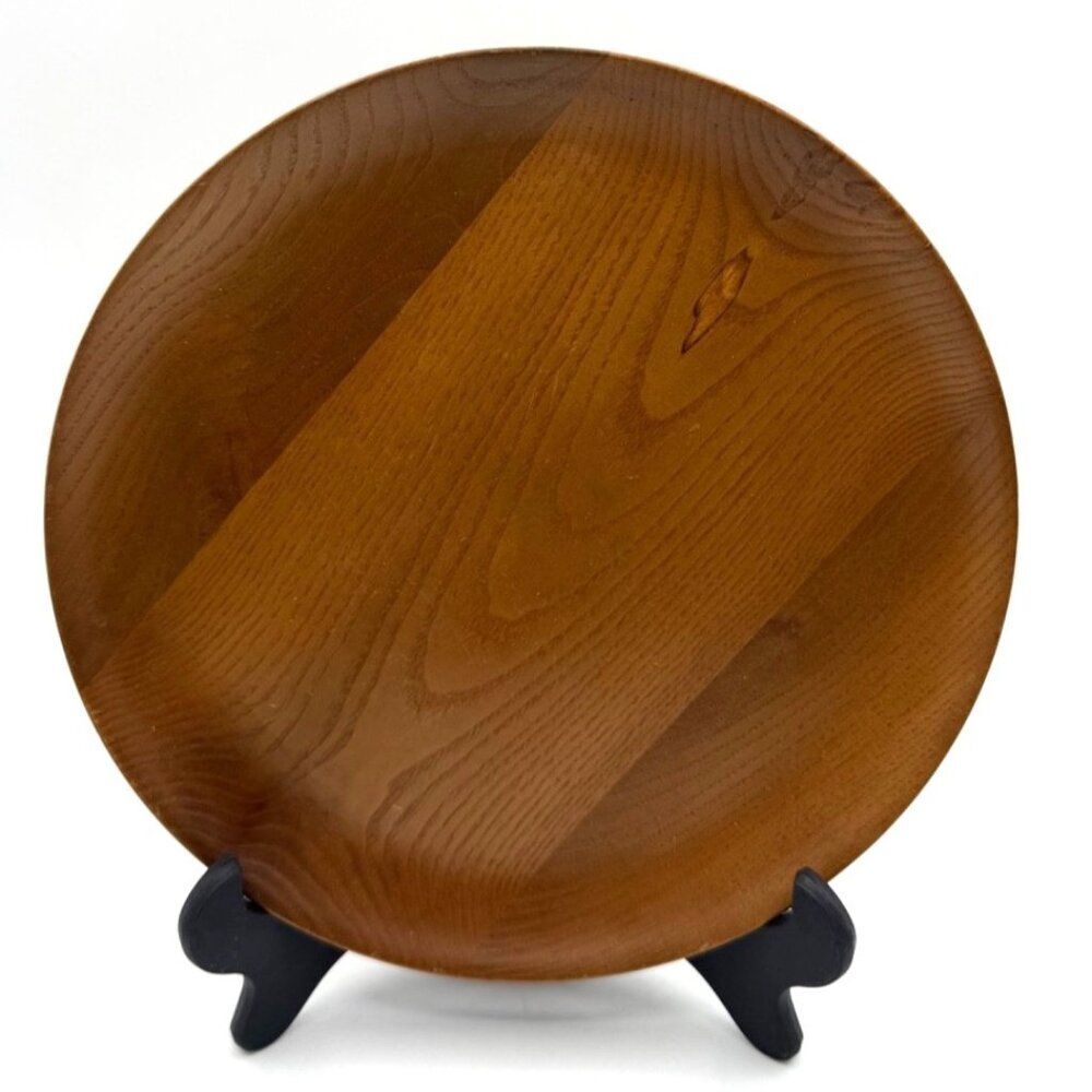 Vintage Hand Turned Wooden Pedestal Plate 9" Made In USA Signed